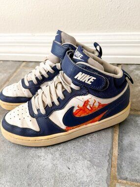 Nike Court Borough Mid Navy White Youth Boys Size 5Y